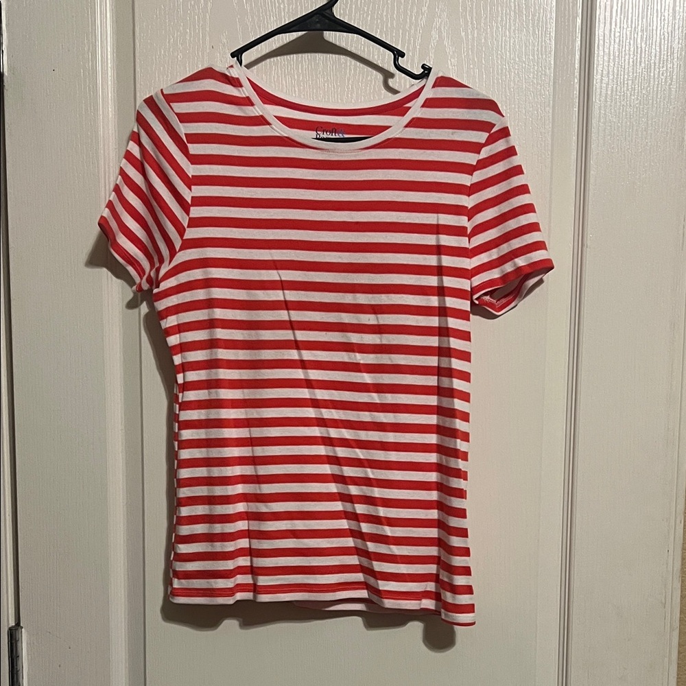 croft & barrow Red and White Striped Short Sleeve Tee
